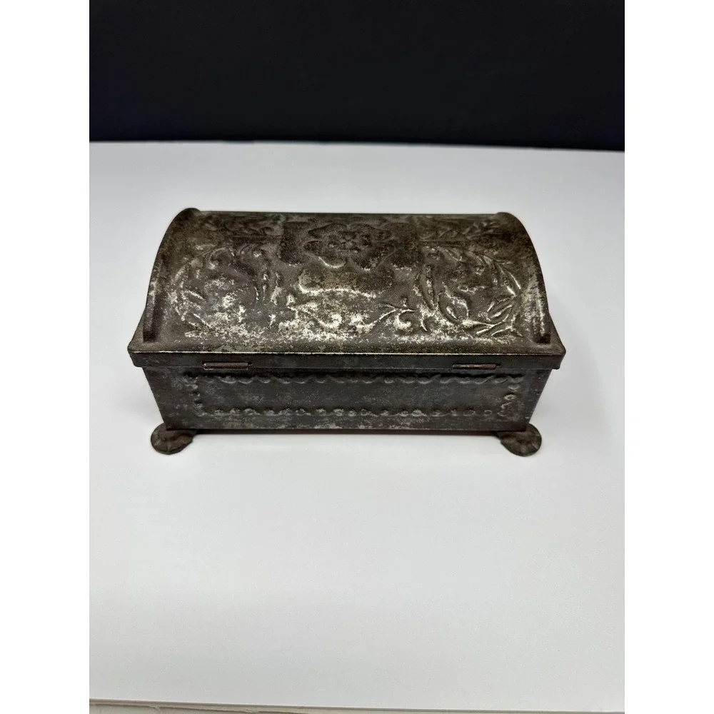 Vintage Fricke & Nacke Tin Treasure Chest Coin Jewelry Box Western Germany S5